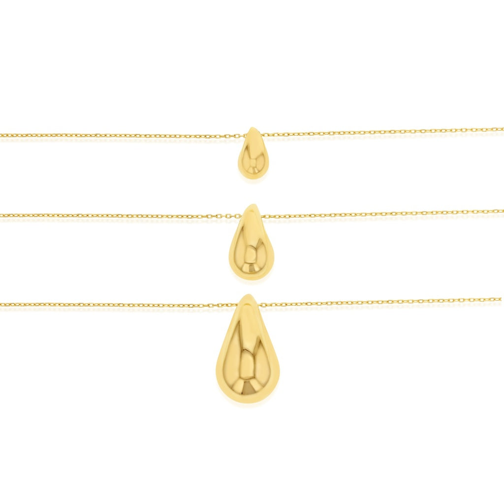 9ct YELLOW GOLD -  LARGE TEARDROP SLIDING PENDANT ON CHAIN