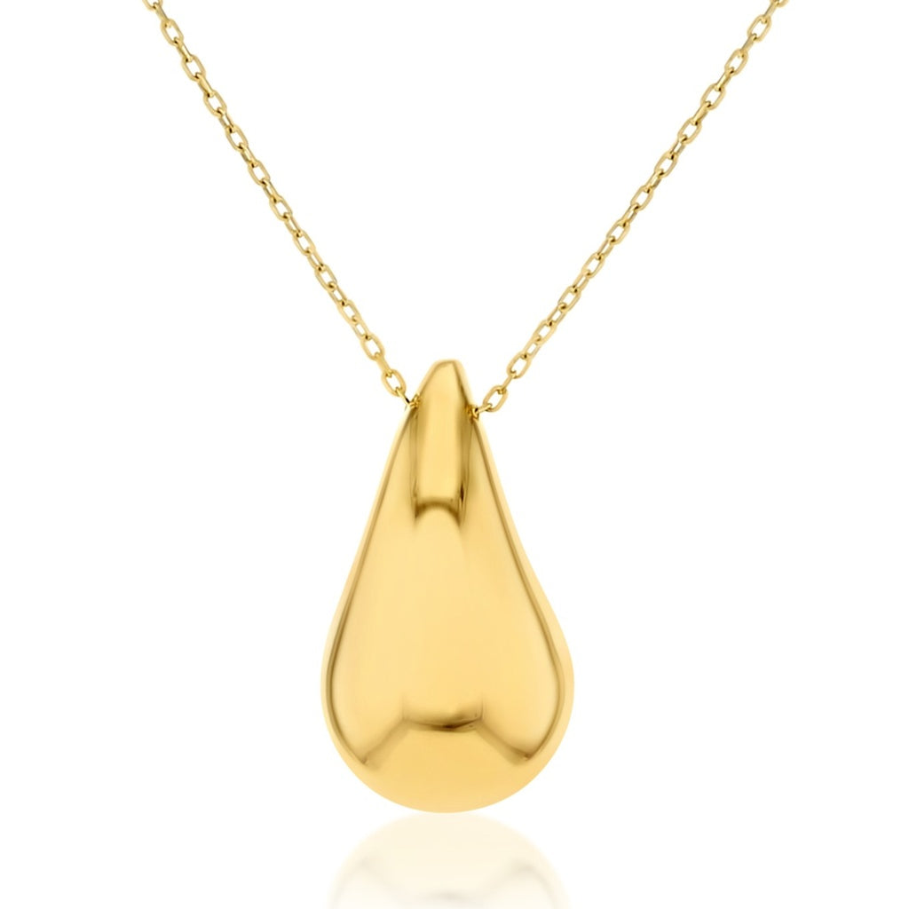 9ct YELLOW GOLD -  LARGE TEARDROP SLIDING PENDANT ON CHAIN